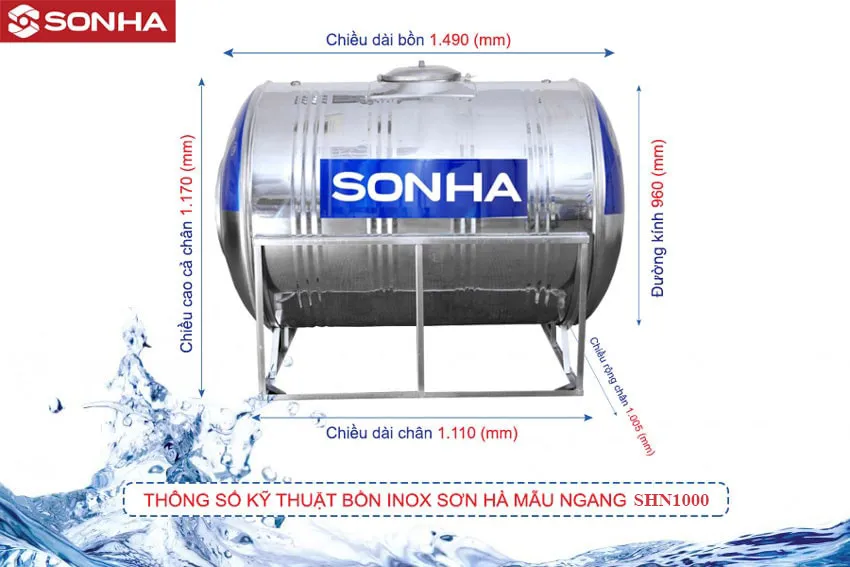 Bồn nước Sơn Hà nằm Ngang 1000 Lít (đã bao gồm chân)-2615